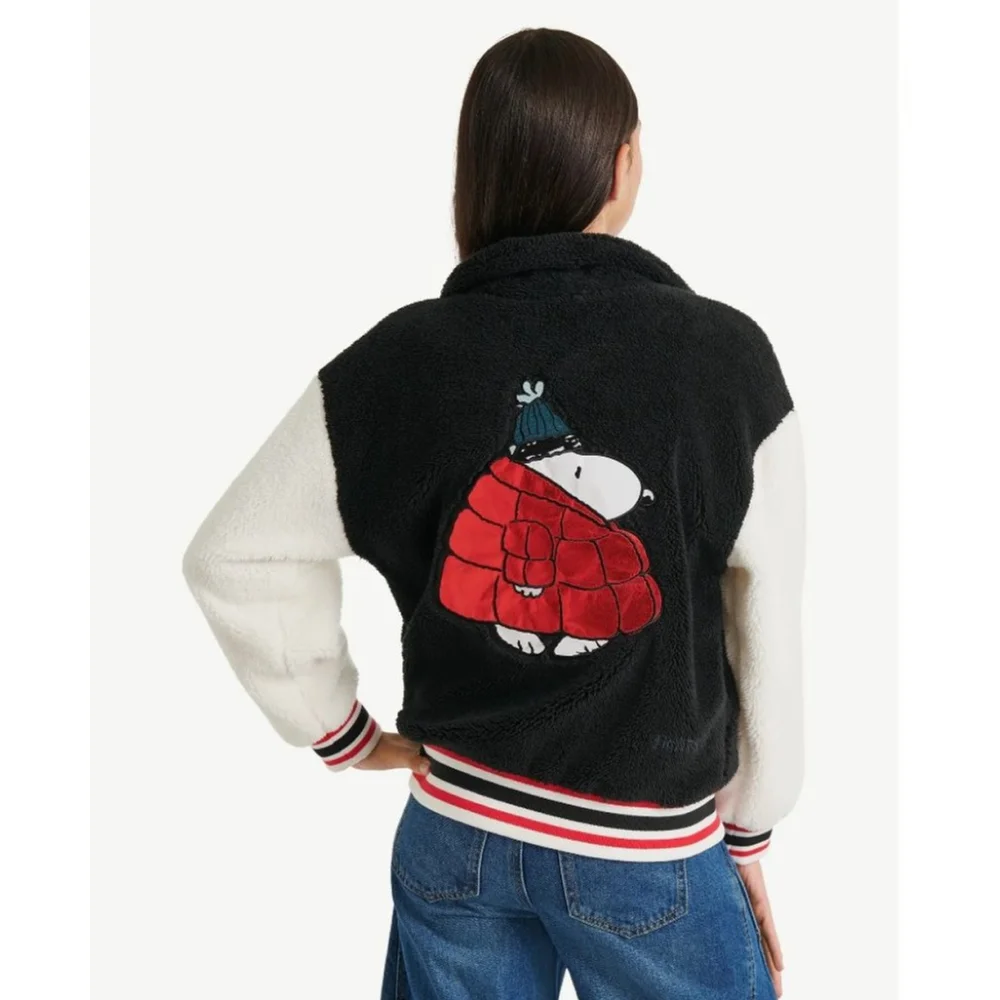 Girls Justice Peanuts Black & White Sherpa Jacket L